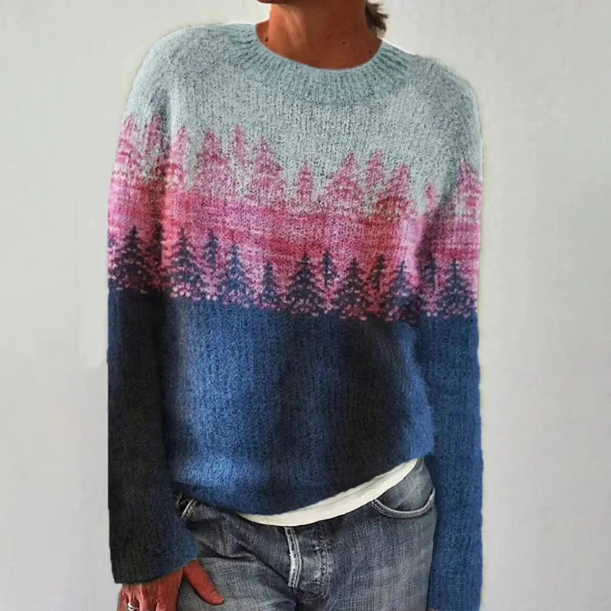 Diana | Crew Neck Patterned Knit Sweater