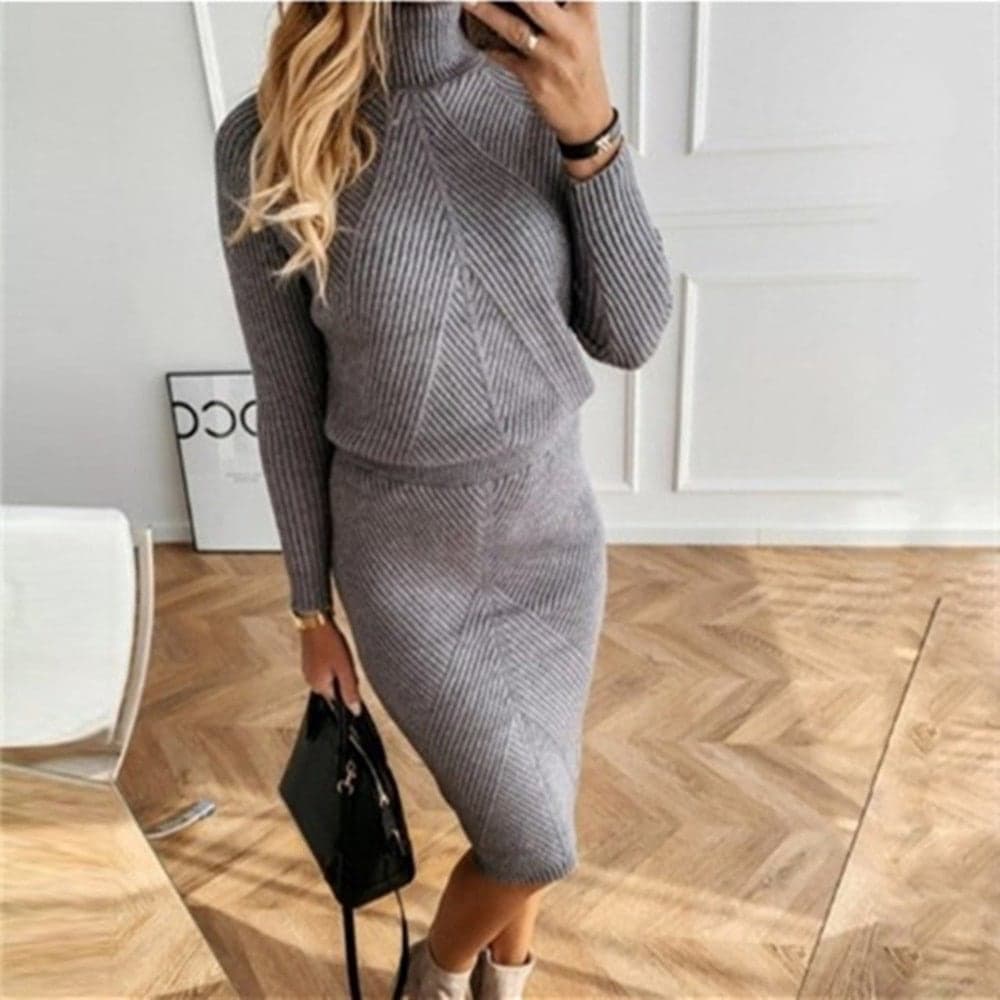 Justine | Knit Turtleneck Sweater And Skirt Set