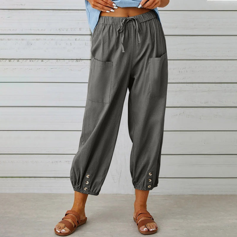 Dakota | Drawstring Cropped Pants With Button Cuffs