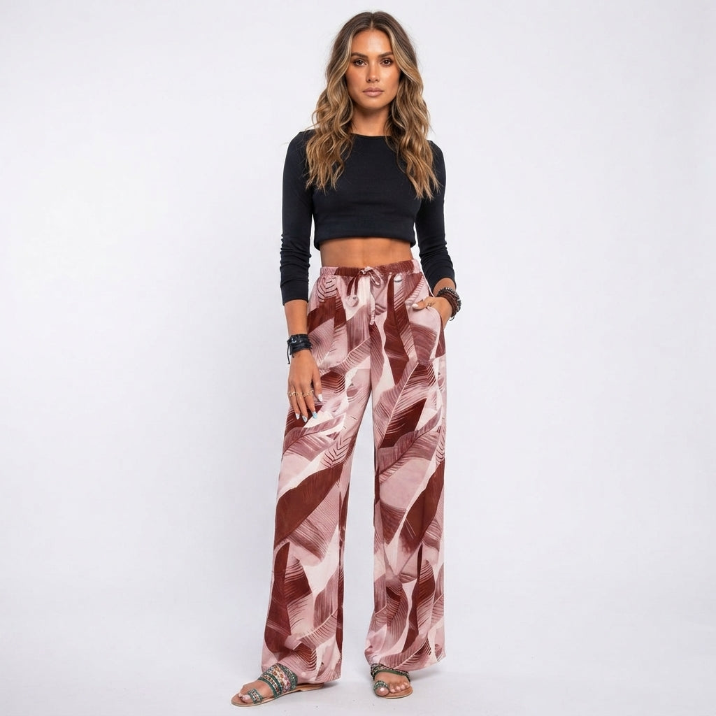 Magnolia | Leaf Print Wide-Leg Pants