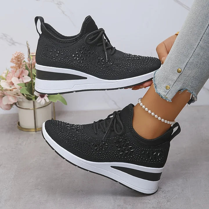 Lucia | Sparkle Wedge Sneakers With Lace-Up Front