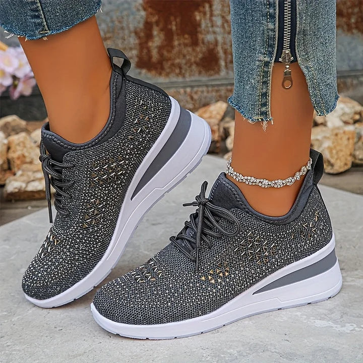 Lucia | Sparkle Wedge Sneakers With Lace-Up Front