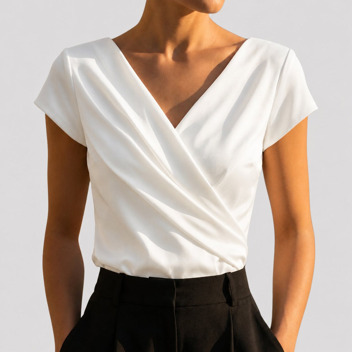 Vivian | Draped Wrap-Front Blouse With V-Neck