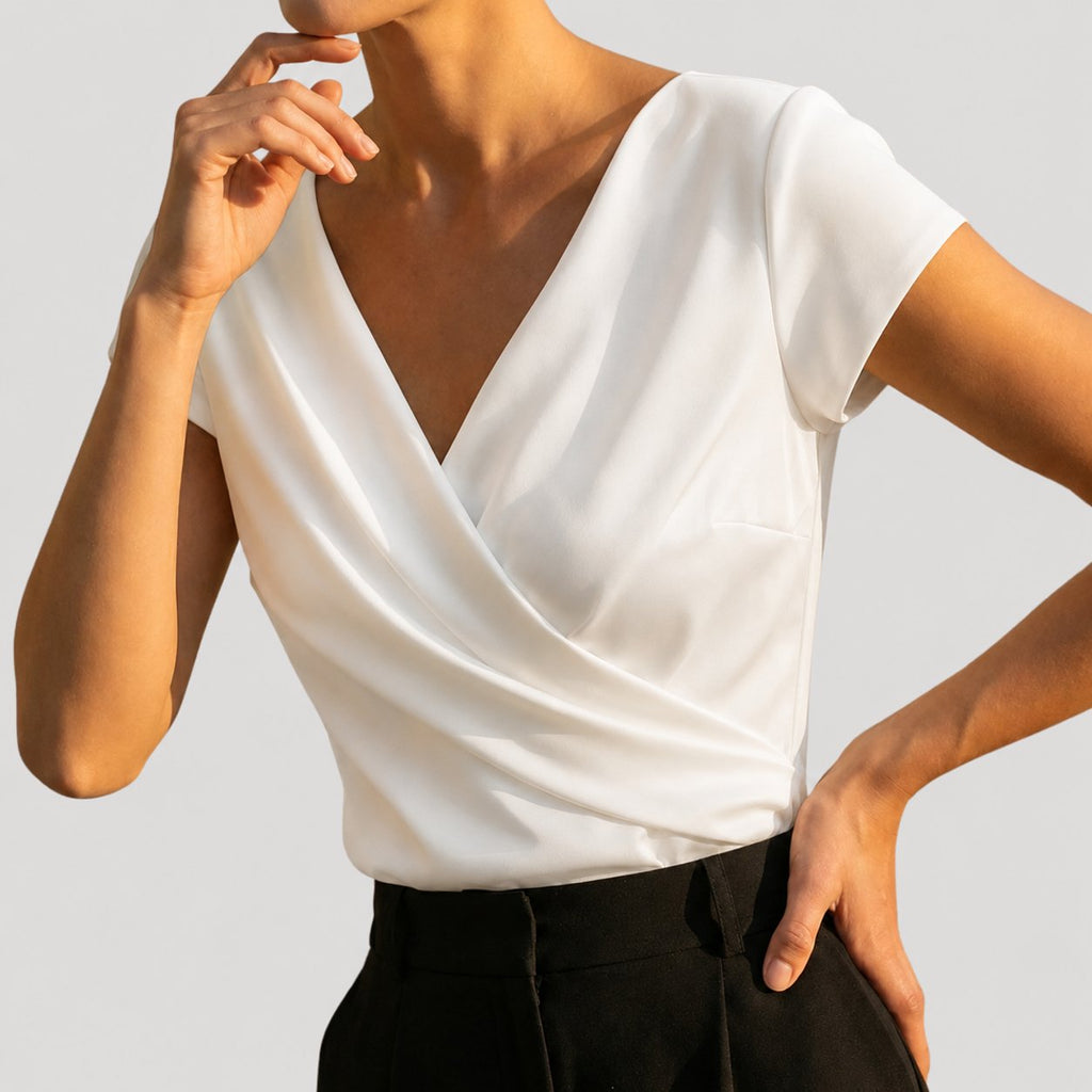 Vivian | Draped Wrap-Front Blouse With V-Neck