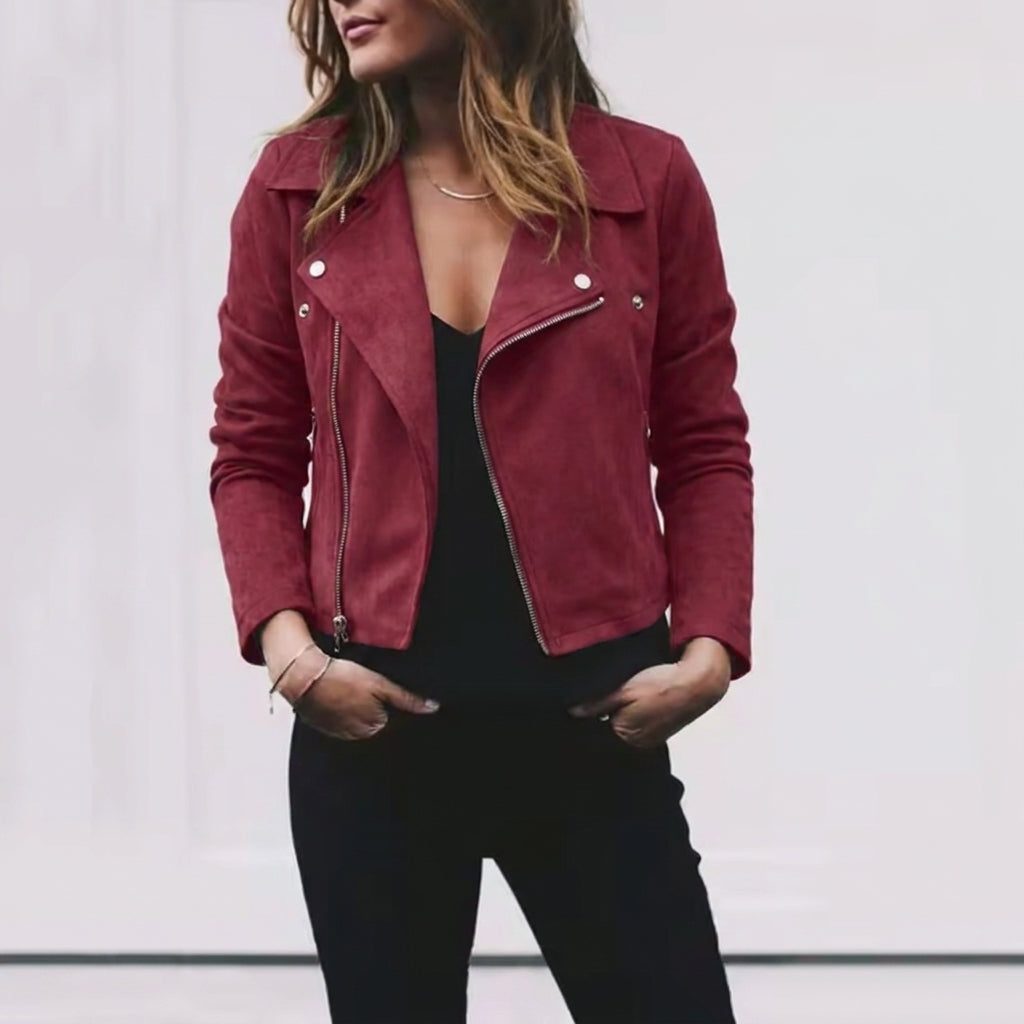 Victoria | Cropped Suede Jacket With Asymmetric Zip