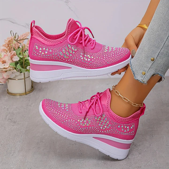 Lucia | Sparkle Wedge Sneakers With Lace-Up Front