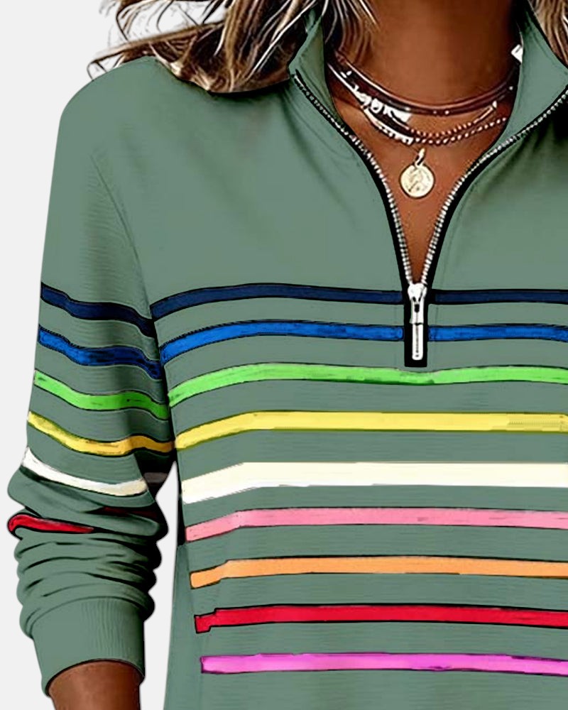 Emma | Striped Half-Zip Sweatshirt With Stand Collar