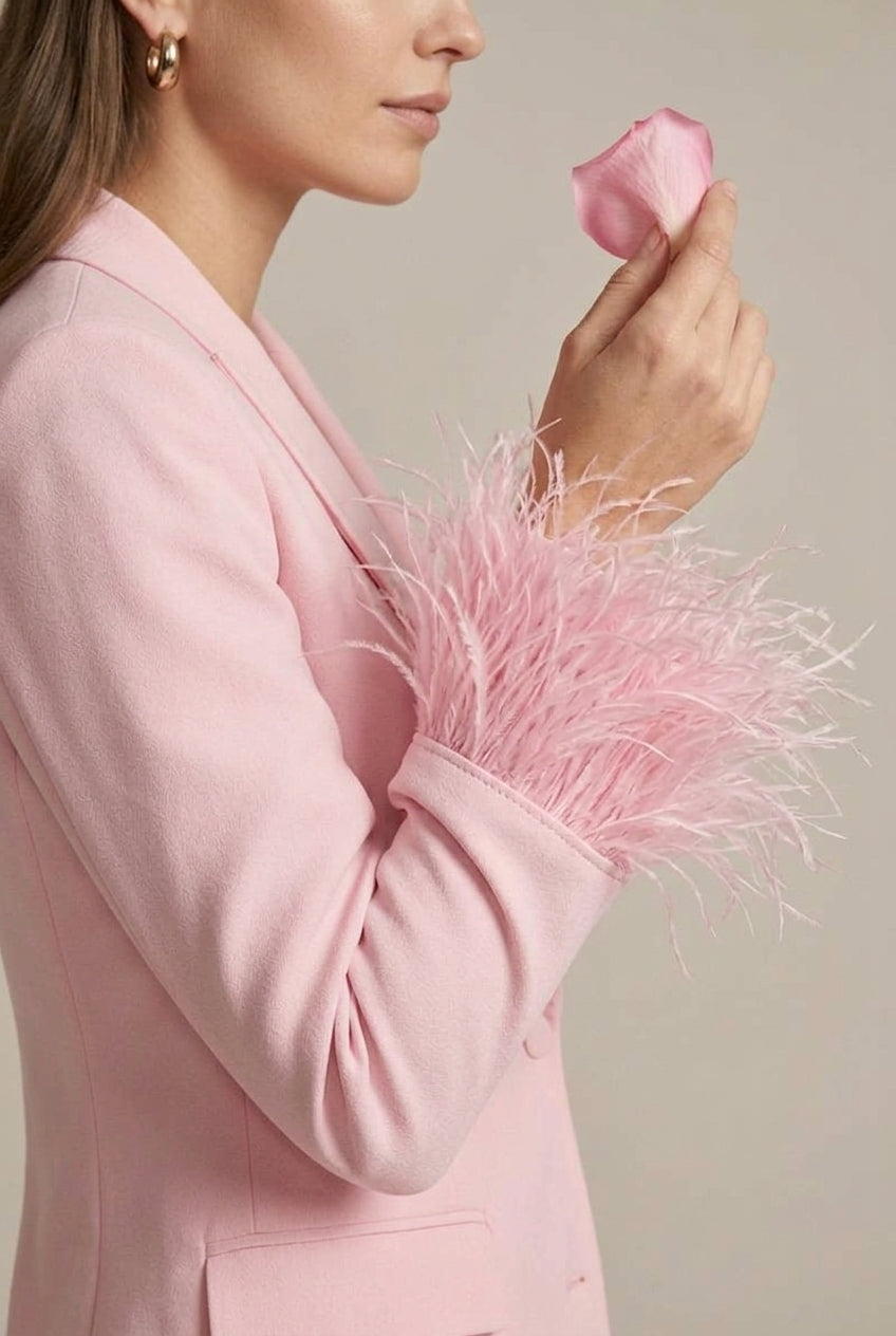 Opal | Feather Cuff Blazer With Straight-Leg Pants