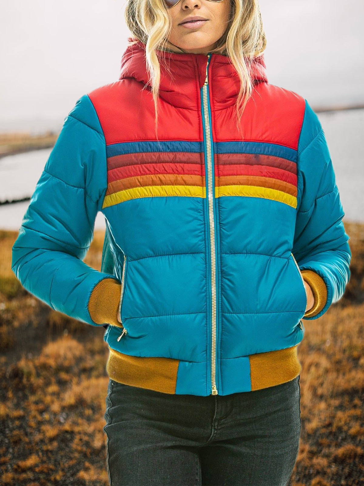Cecilia | Retro Striped Puffer Jacket With Hood