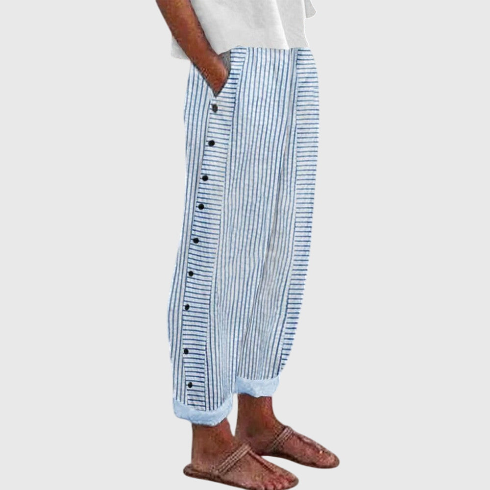 Abigail | Striped Pants With Side Buttons