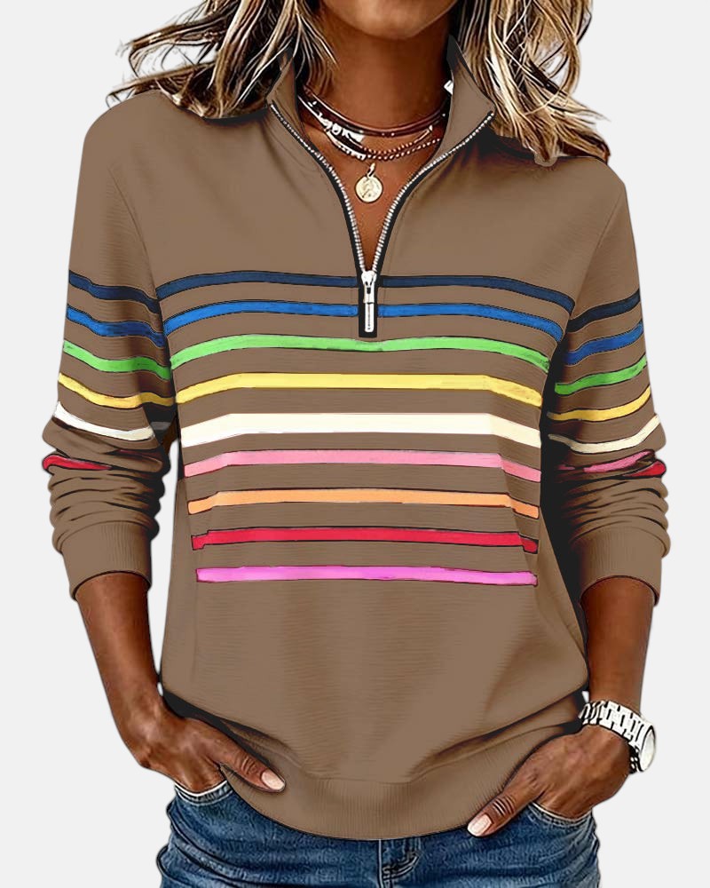 Emma | Striped Half-Zip Sweatshirt With Stand Collar