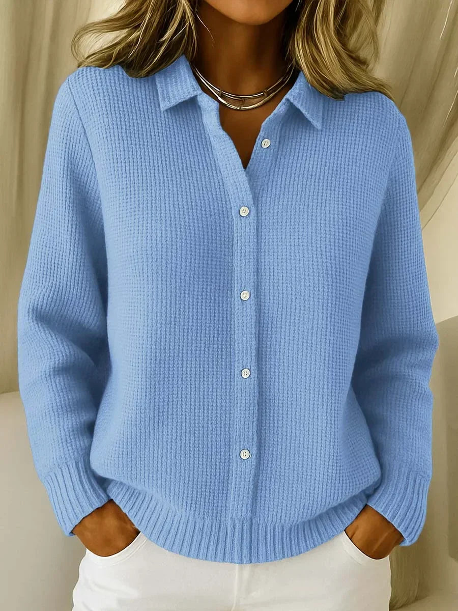 Annette | Collared Rib-Knit Cardigan With Buttons