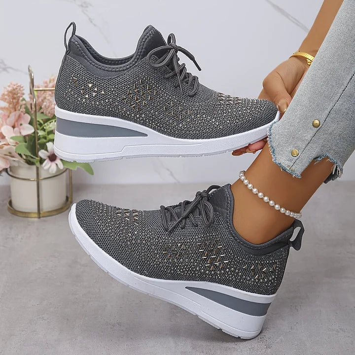 Lucia | Sparkle Wedge Sneakers With Lace-Up Front