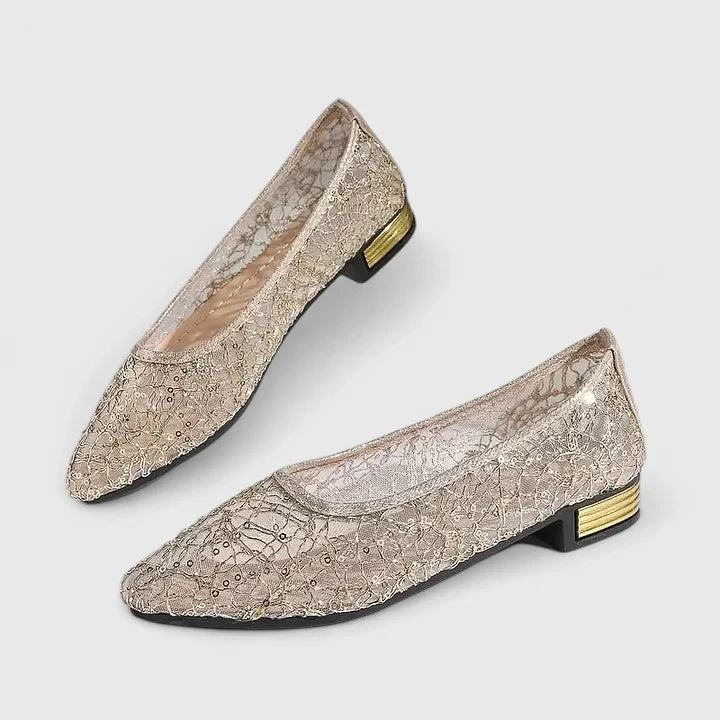 Blythe | Pointed-Toe Lace Mesh Shoes With Low Heel