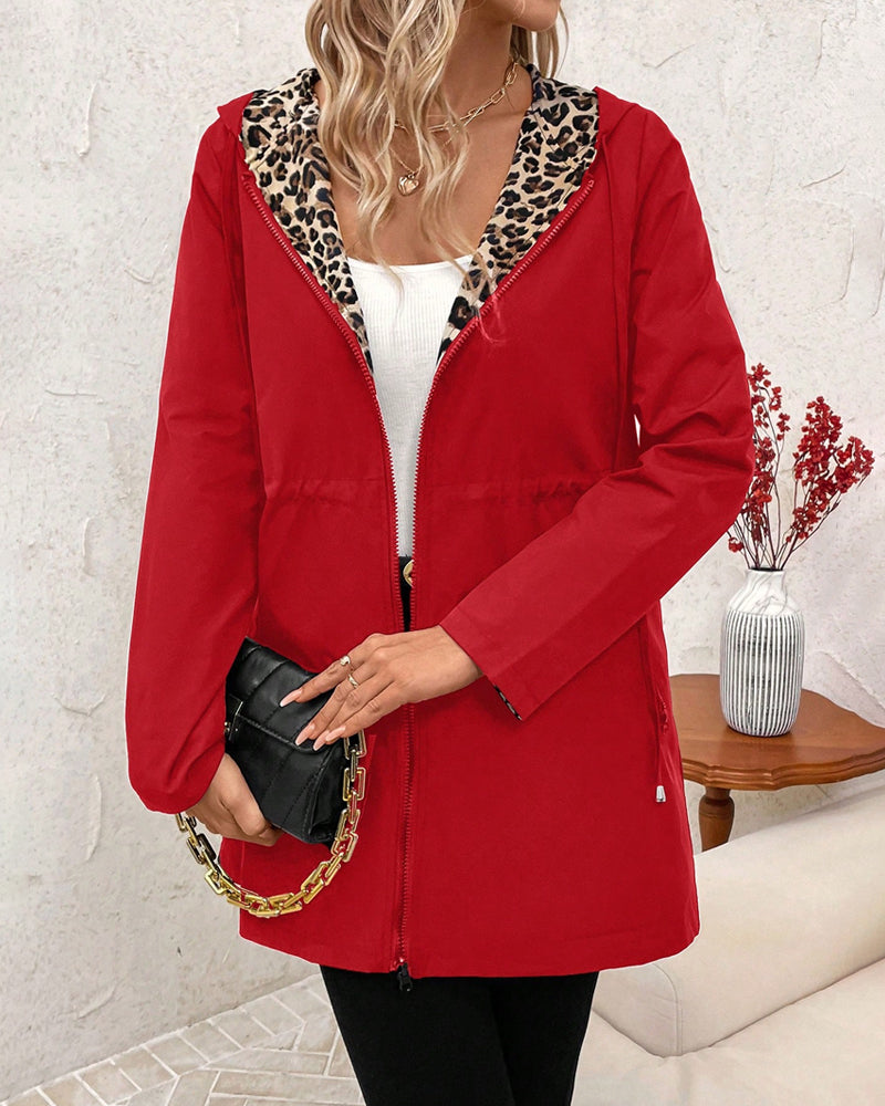 Lorelei | Reversible Hooded Coat With Leopard Print