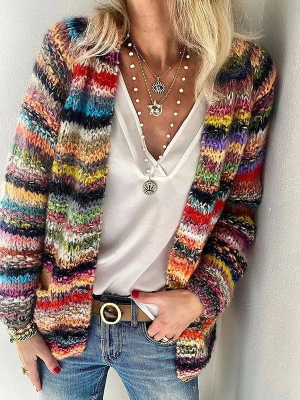 Faith | Striped Open-Front Knit Cardigan