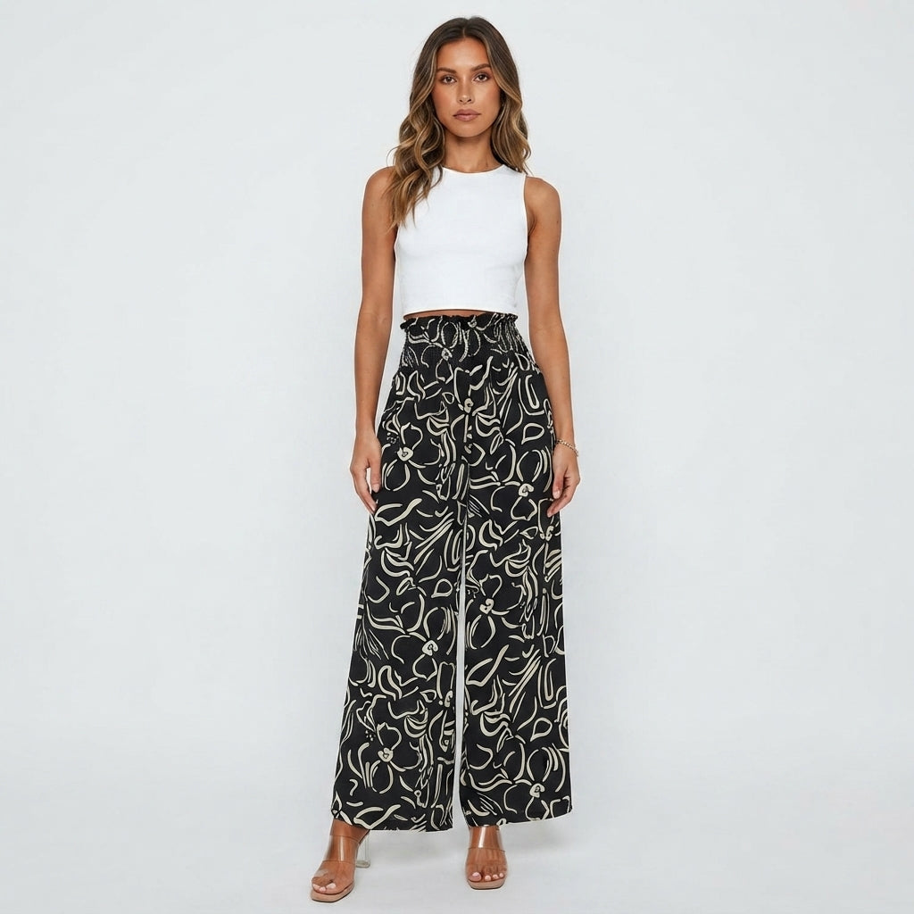 Marian | High-Waist Wide-Leg Printed Pants