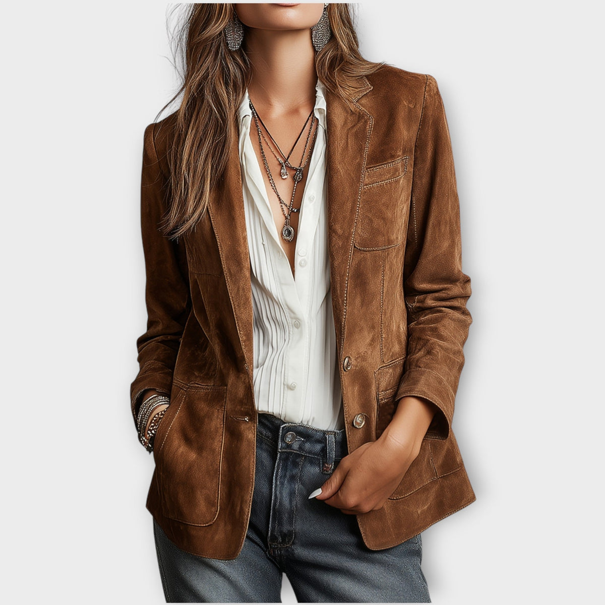 Ada | Vintage Suede-Look Blazer With Pockets