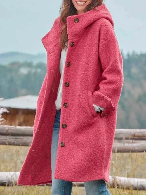 Andrea | Textured Hooded Coat With Button Front