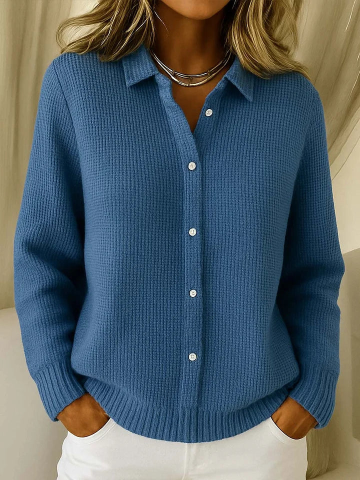 Annette | Collared Rib-Knit Cardigan With Buttons