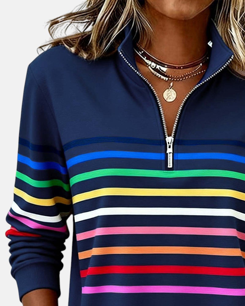 Emma | Striped Half-Zip Sweatshirt With Stand Collar