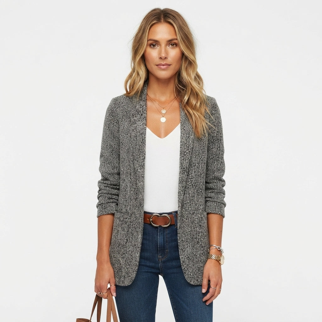 Nell | Textured Knit Blazer With Open Front