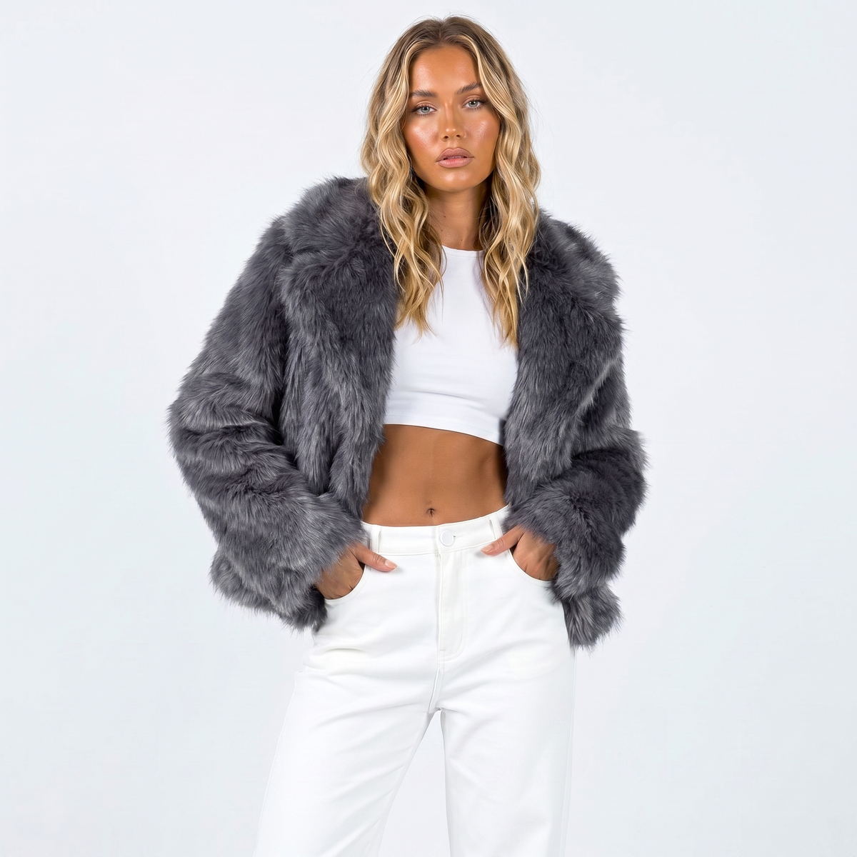 Henrietta | Shaggy Faux Fur Jacket With Lapel Collar