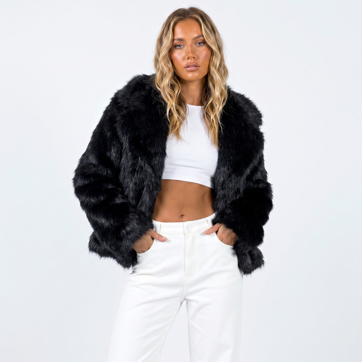 Henrietta | Shaggy Faux Fur Jacket With Lapel Collar