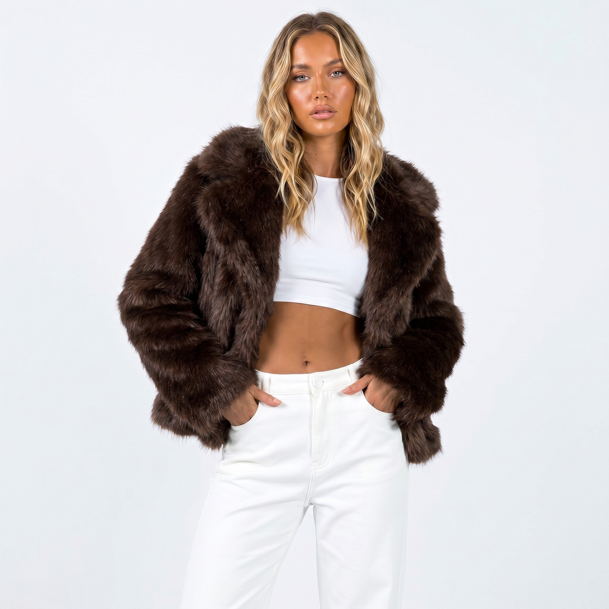 Henrietta | Shaggy Faux Fur Jacket With Lapel Collar