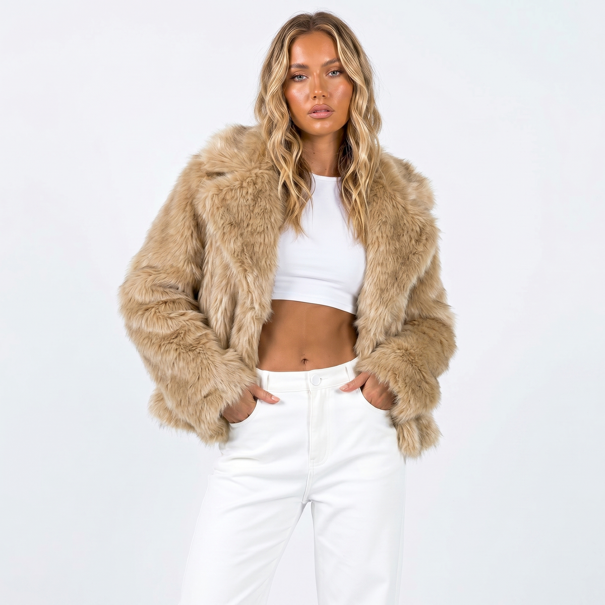Henrietta | Shaggy Faux Fur Jacket With Lapel Collar