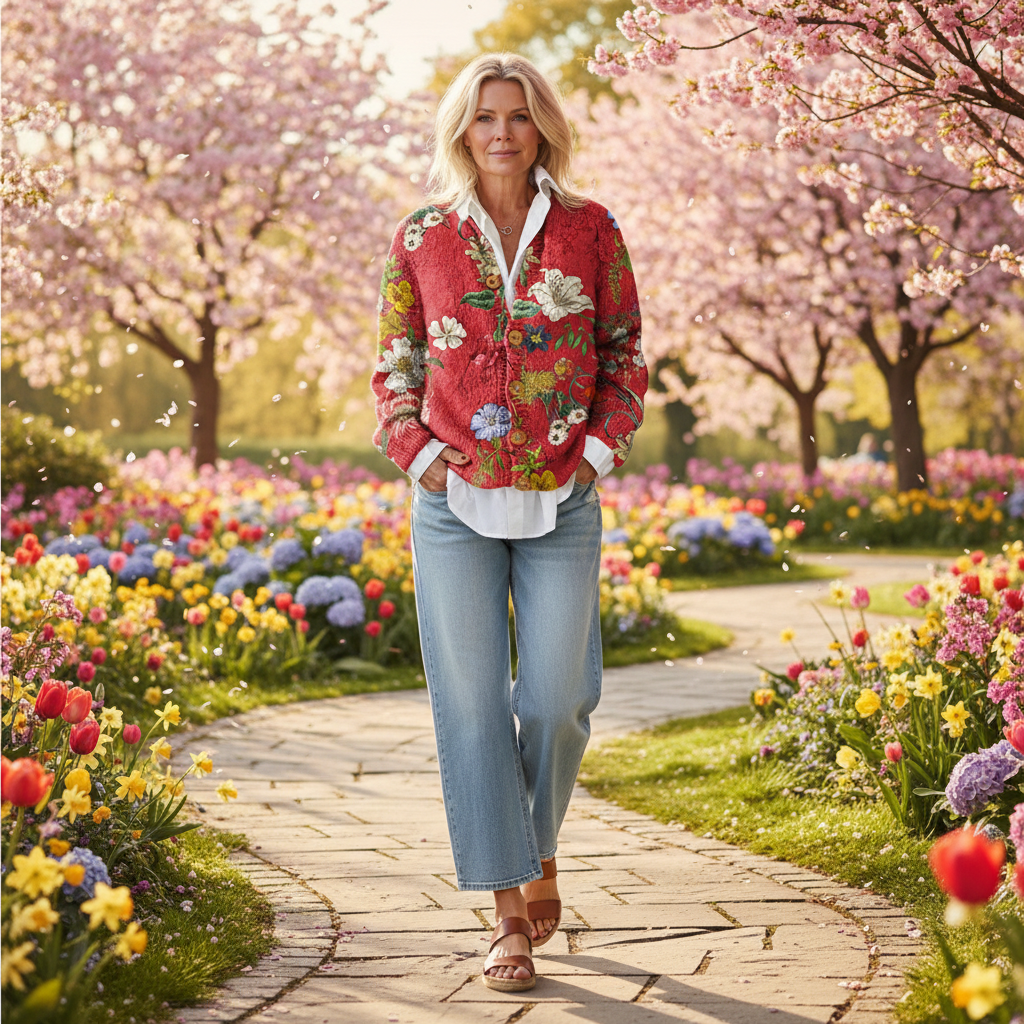 Tess | Floral Knit Cardigan With Button Front