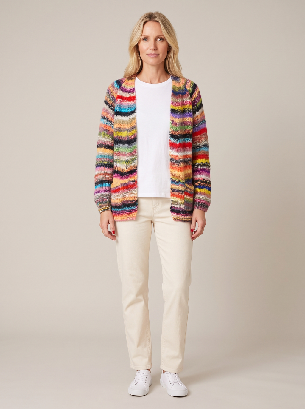 Faith | Striped Open-Front Knit Cardigan