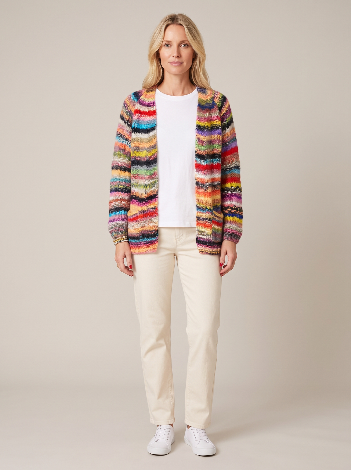Faith | Striped Open-Front Knit Cardigan