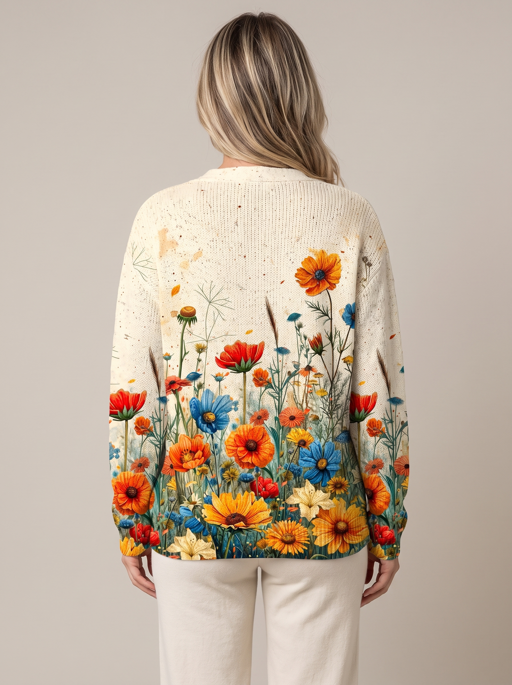 Alicia | Floral Print Knit Cardigan With Buttons