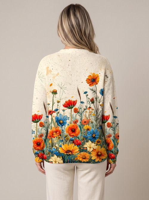 Alicia | Floral Print Knit Cardigan With Buttons