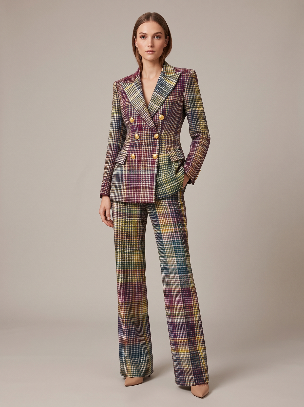 Belinda | Double-Breasted Plaid Suit Set