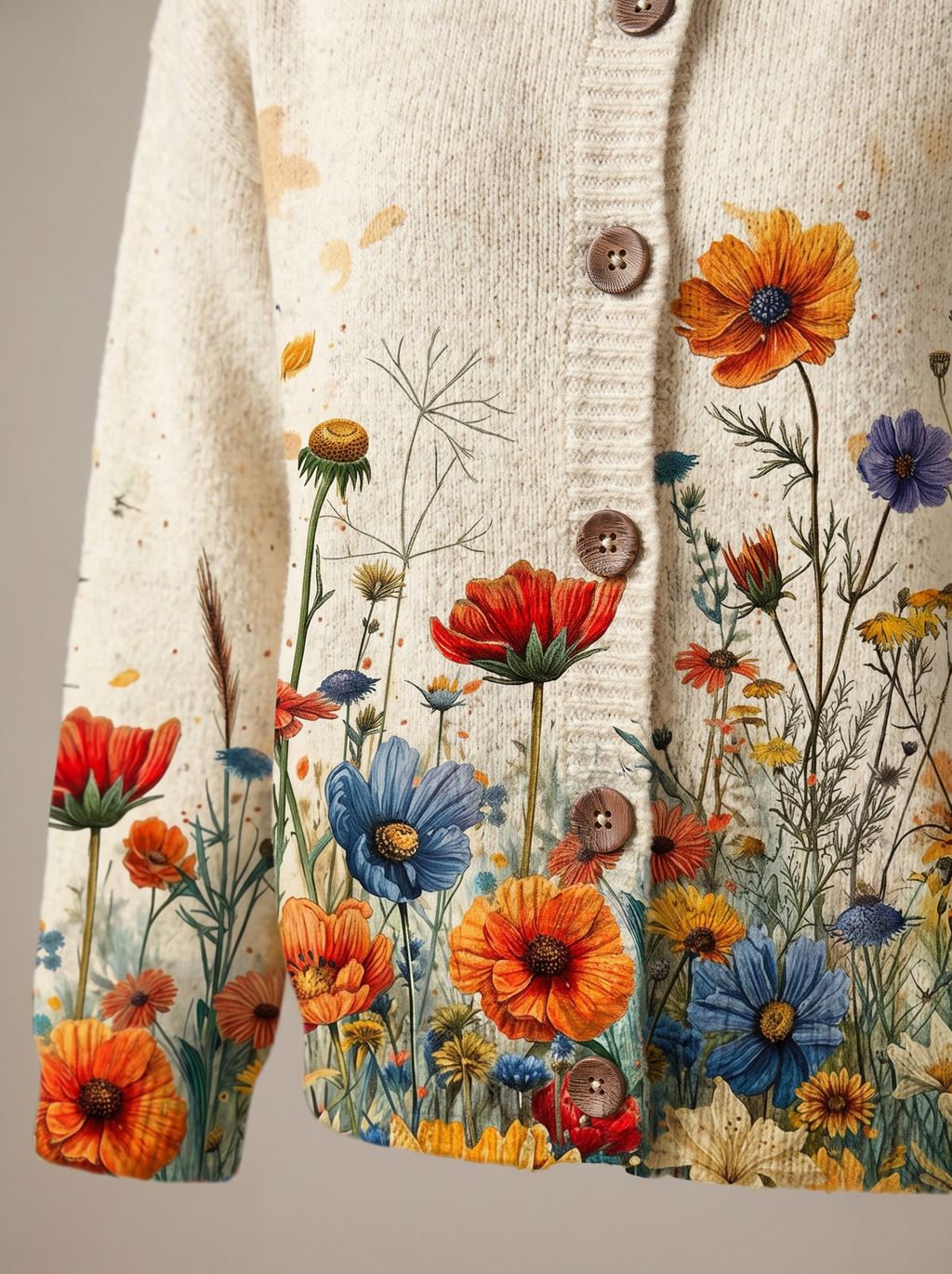 Alicia | Floral Print Knit Cardigan With Buttons