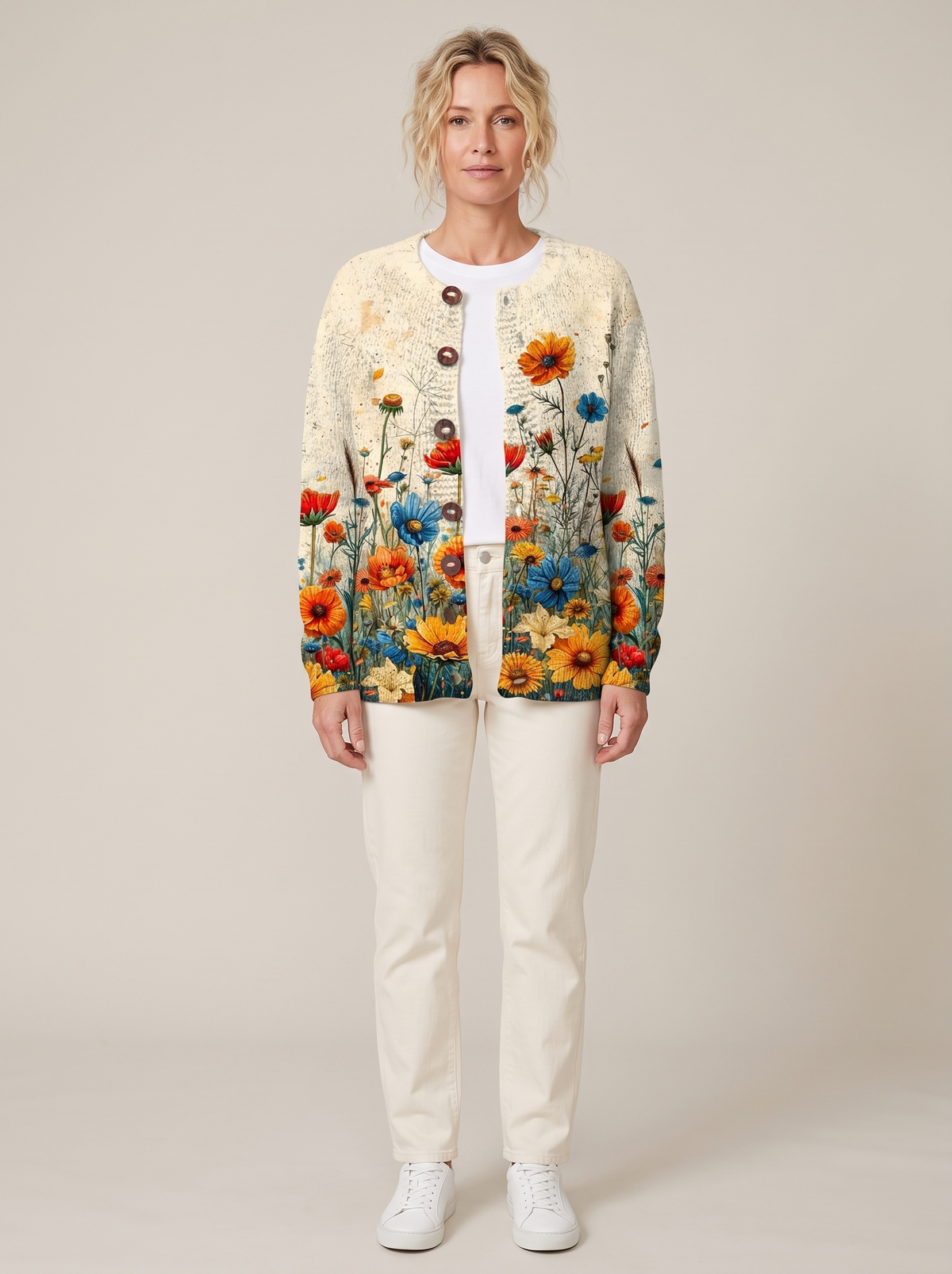 Alicia | Floral Print Knit Cardigan With Buttons