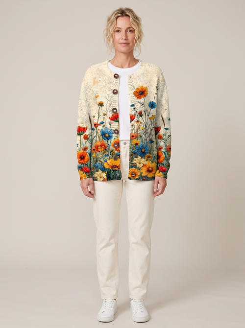 Alicia | Floral Print Knit Cardigan With Buttons