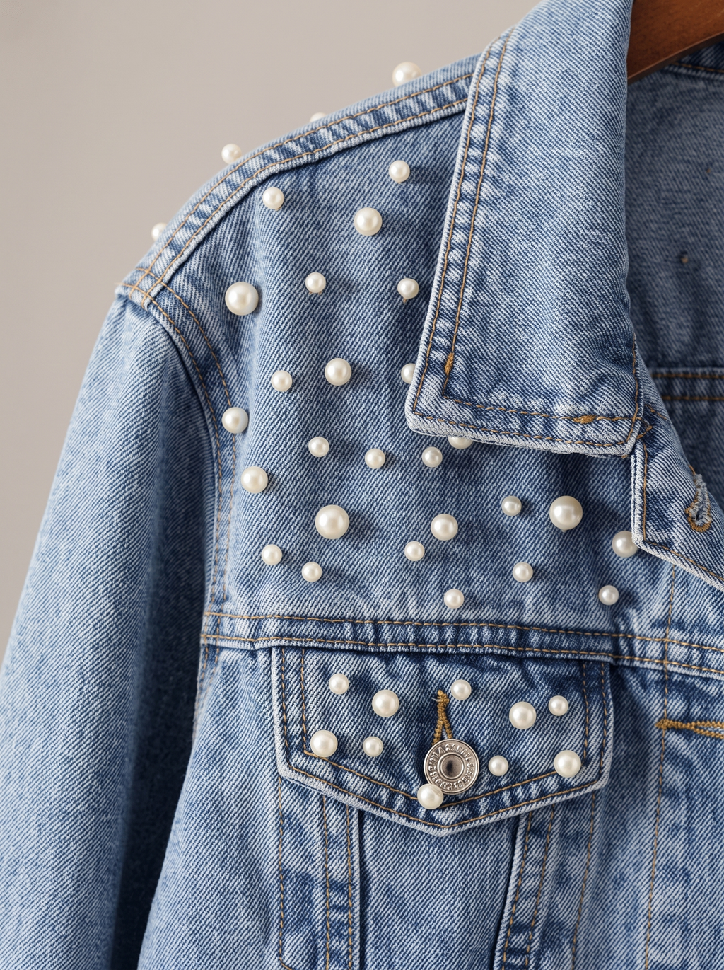 Hollis | Pearl-Embellished Denim Jacket