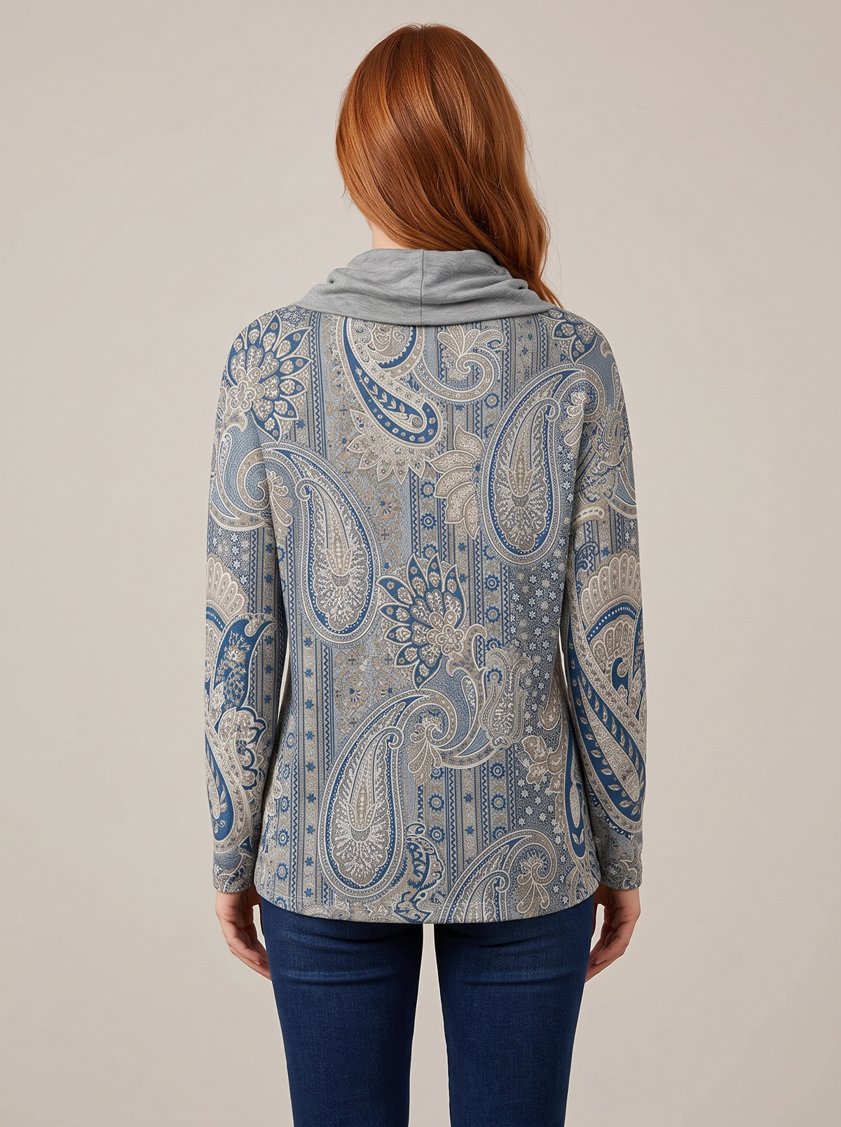 Jessica | Paisley Print Pullover With Button Collar