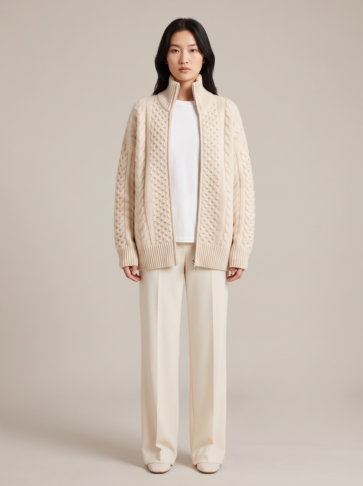 Marina | Cozy Cable Knit Cardigan With High Collar