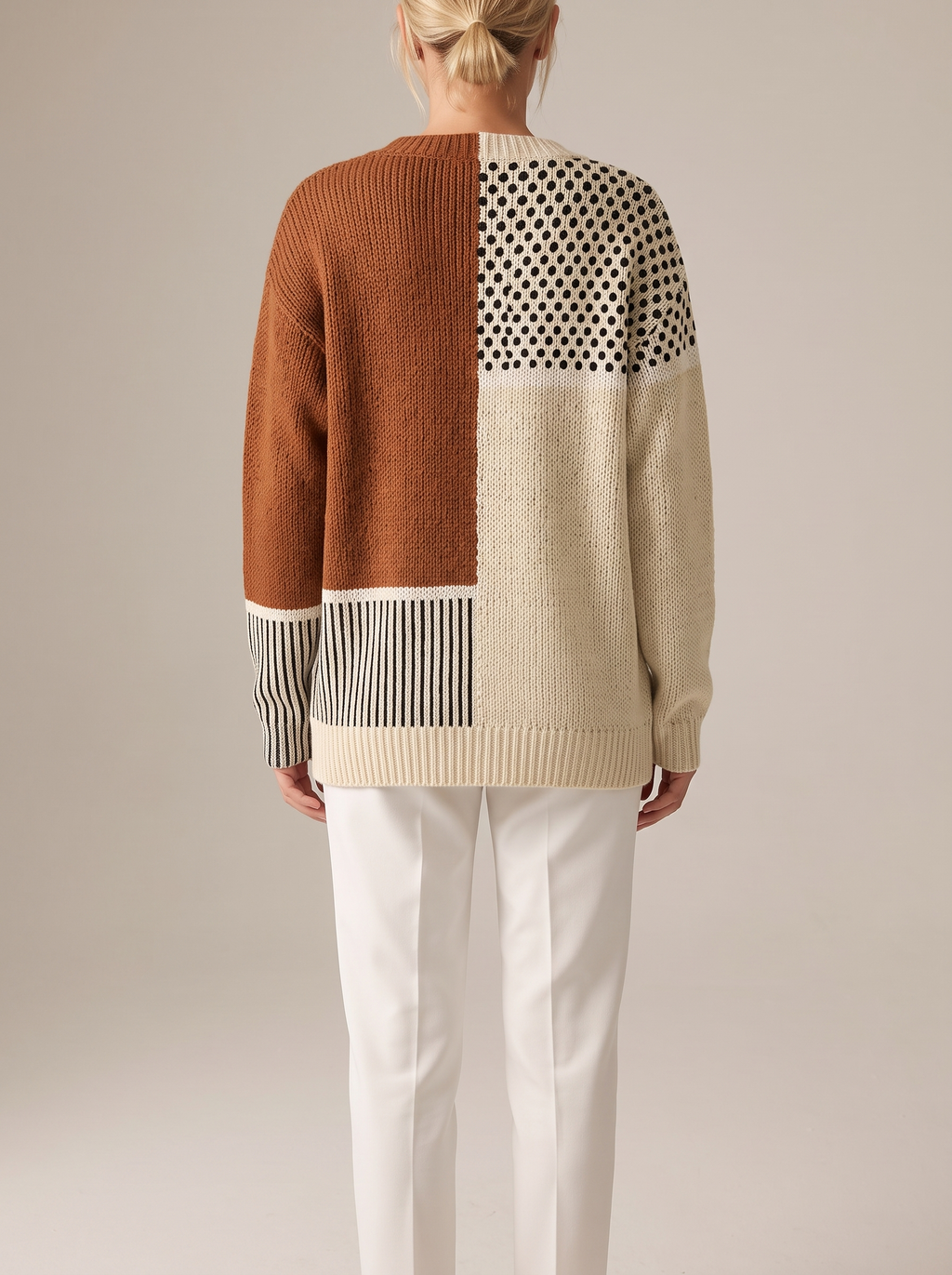 Sara | Colorblock Button-Front Cardigan With Dot Detail