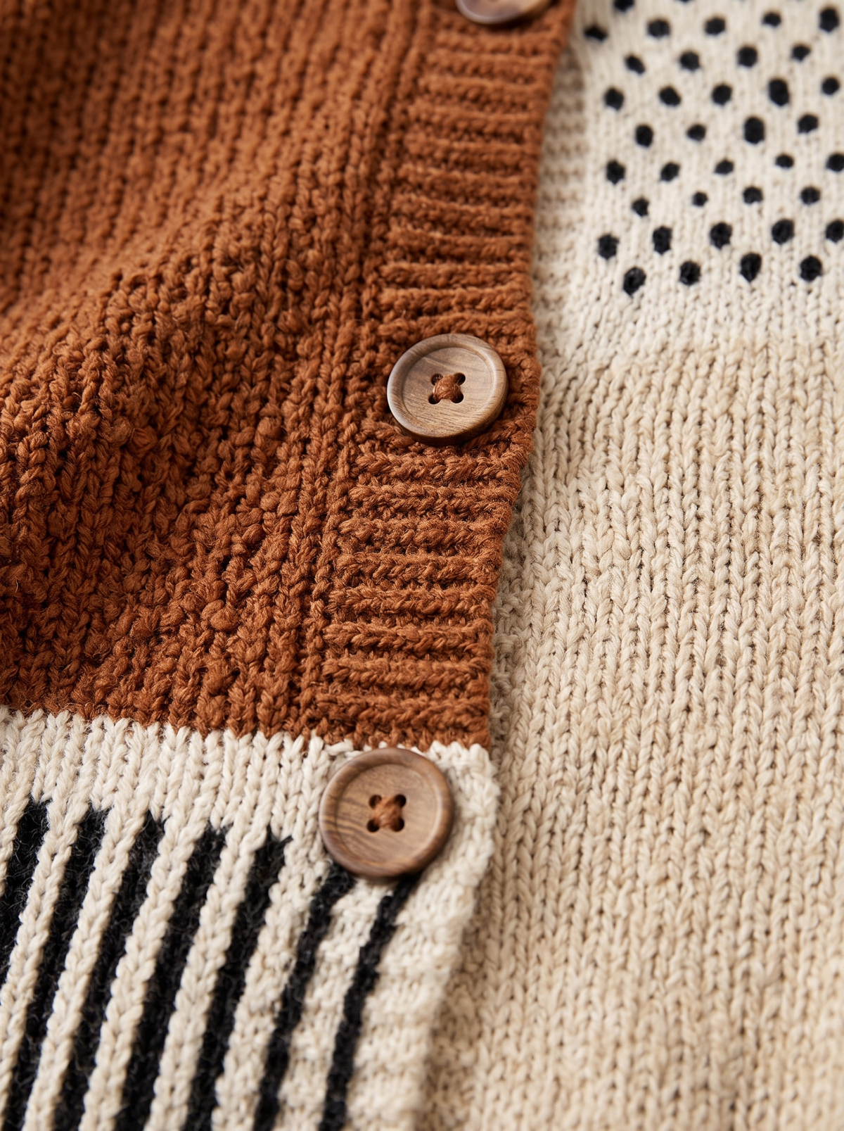 Sara | Colorblock Button-Front Cardigan With Dot Detail