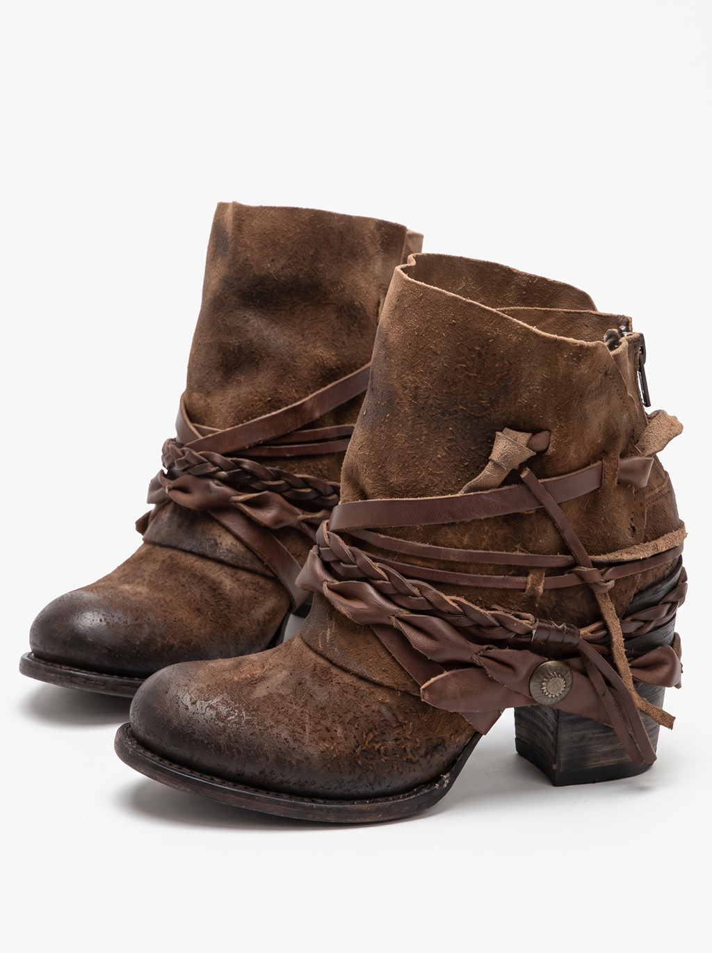 Shirley | Suede Ankle Boots With Braided Straps
