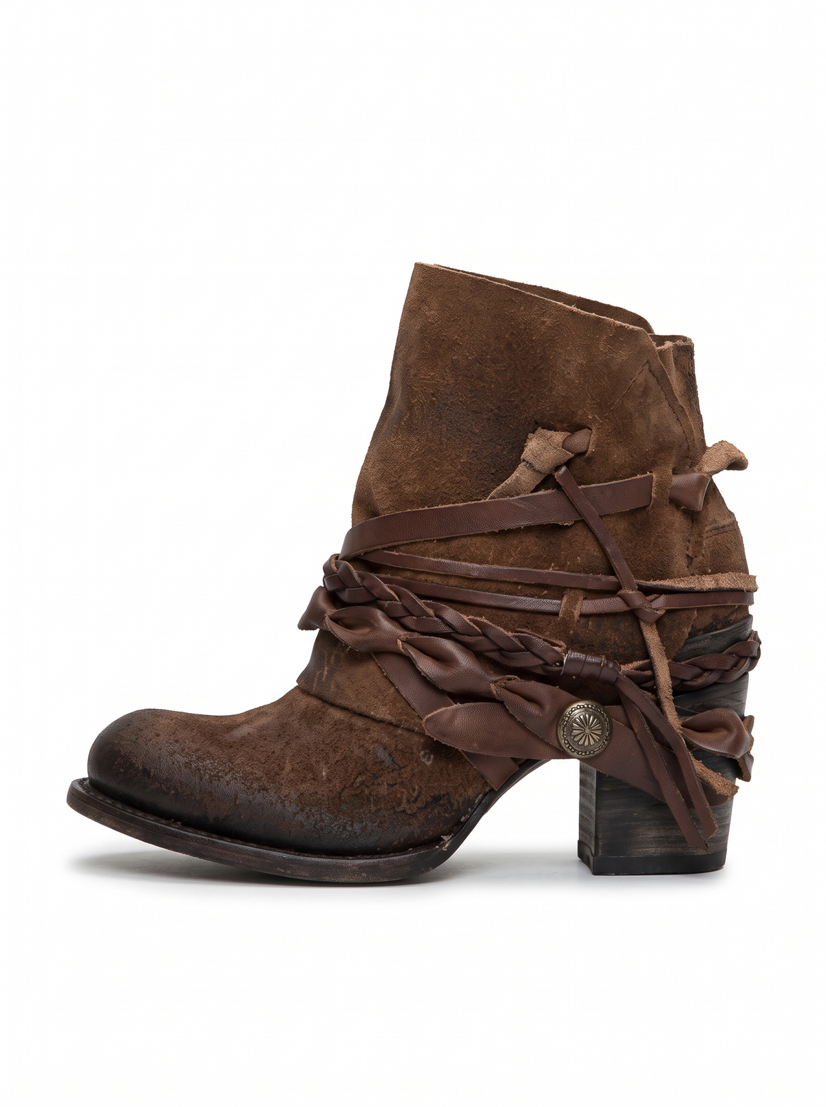 Shirley | Suede Ankle Boots With Braided Straps