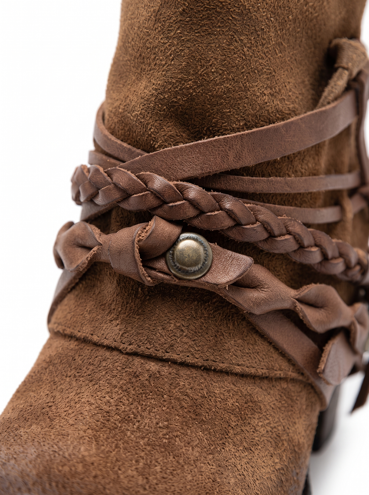 Shirley | Suede Ankle Boots With Braided Straps