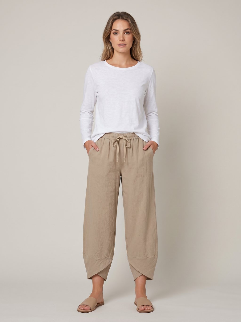 Claudia | Relaxed Linen-Blend Cropped Pants