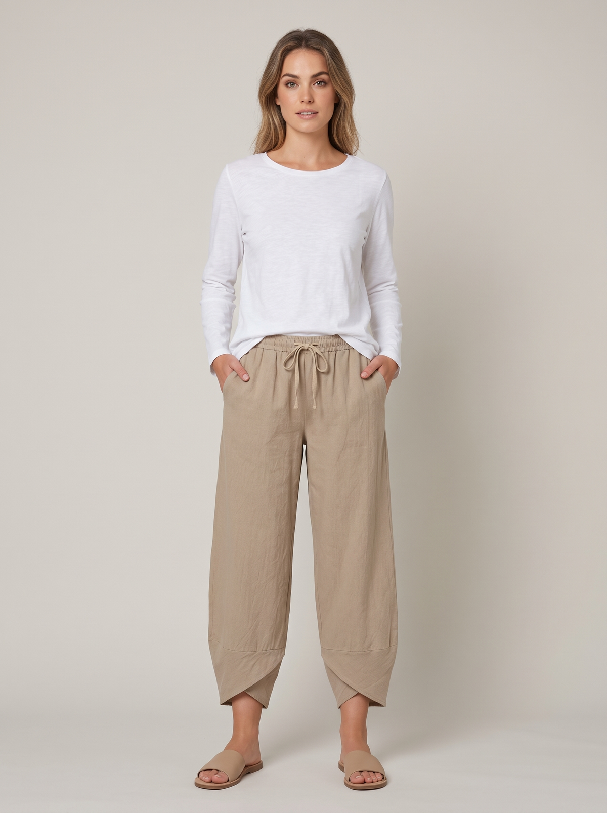 Claudia | Relaxed Linen-Blend Cropped Pants