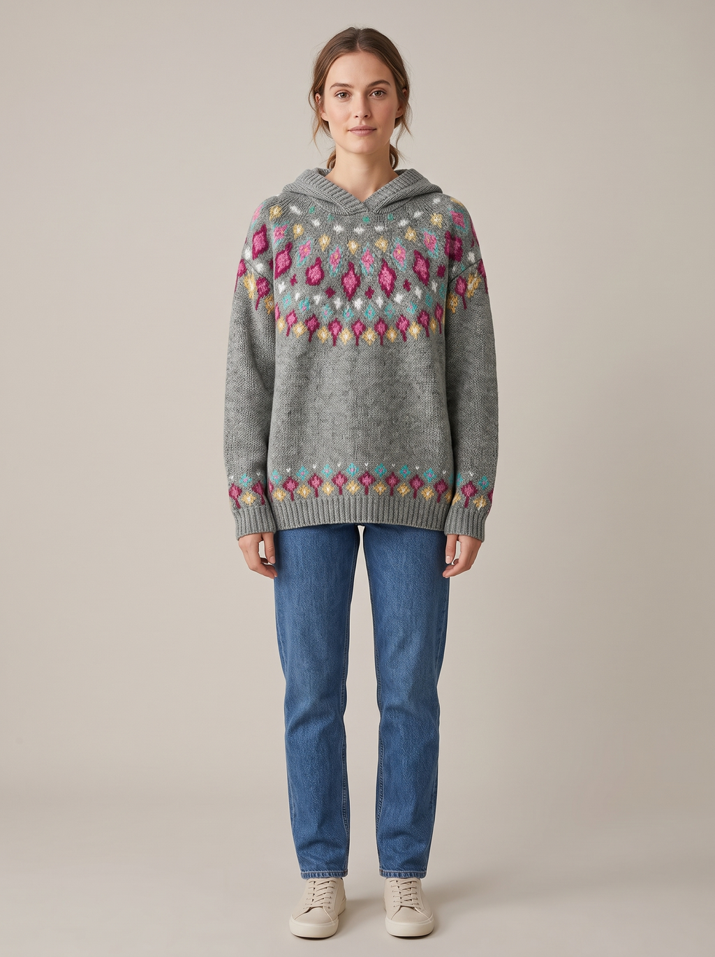 Yvette | Fair Isle Knit Hoodie Sweater